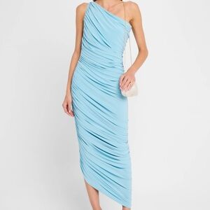 NORMA KAMALI Diana One Shoulder Asymmetric Ruched Gown in Powder Blue size XS/34